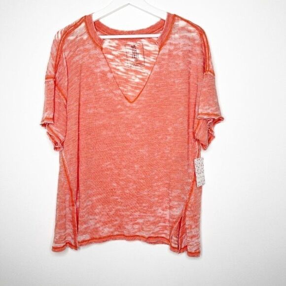 FREE PEOPLE Orange Burnout Tee - Picture 1 of 8